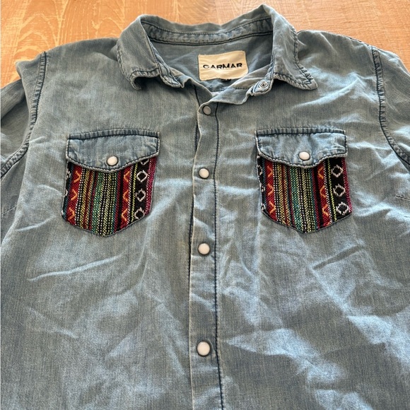 Carmar Blue Denim Shirt with Fringe - Picture 4 of 9